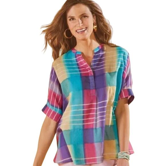 Soft Surroundings | Painterly Plaid Oversized Lightweight Popover Tunic Top - Picture 11 of 11
